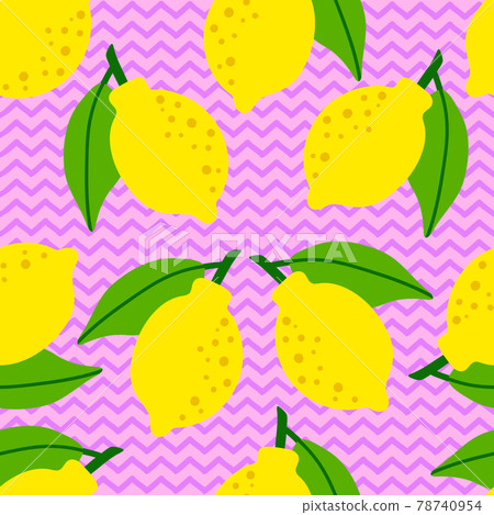Lemon pattern seamless in bright colors. Repeat purple zigzag background with fruit vector pattern 78740954