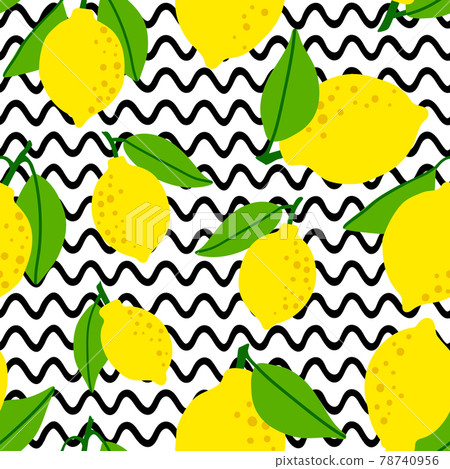 Lemon pattern seamless in bright colors. Repeat background with fruit vector pattern. Citrus fruit 78740956