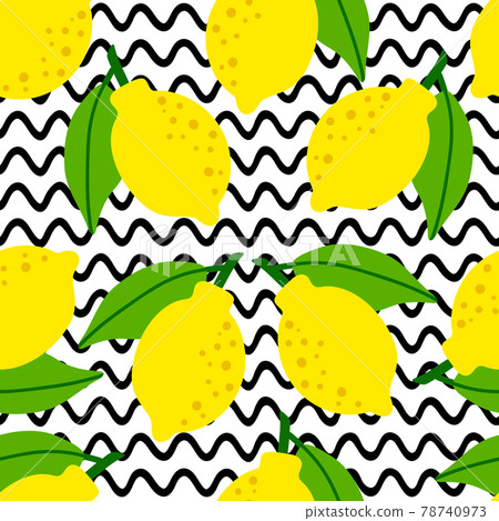 Lemon pattern seamless in bright colors. Repeat background with fruit vector pattern. Citrus fruit 78740973