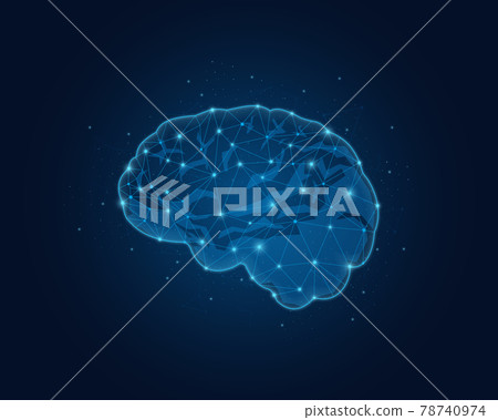 Abstract low poly brain. Polygonal wireframe illustration of human brain. Polygonal wireframe illustration with lines and dots. Vector illustration. 78740974