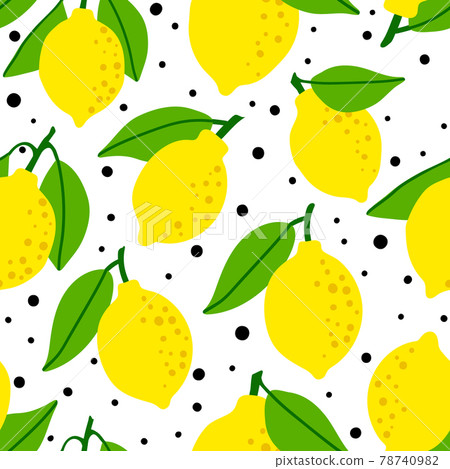 Lemon pattern seamless in bright colors. Repeat dotted background with fruit vector pattern. Citrus 78740982