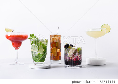 Classic and blackberry mojito, margarita cocktail with lime. Classic and blackberry mojito, margarita cocktail with lime. 78741414