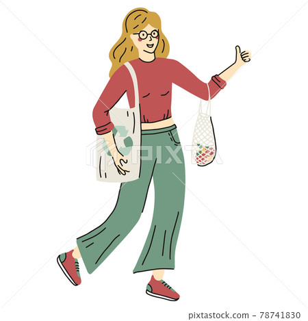 Woman is holding eco bag with recycling symbol, zero waste Woman is holding eco bag with recycling symbol, zero waste 78741830