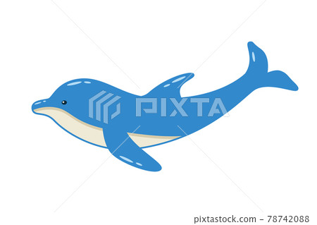 Cute cartoon dolphin swimming, vector illustration of sea animal isolated on white. 78742088