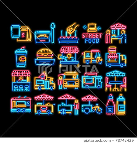 Street Food And Drink neon glow icon illustration - Stock Illustration ...