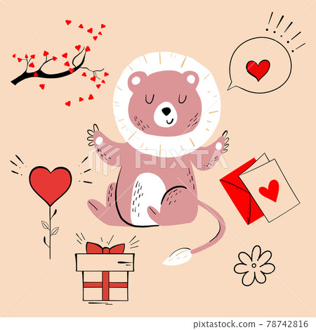 Vector illustration of an animal of different types among holiday items on an orange background Vector illustration of an animal of different types among holiday items on an orange background 78742816