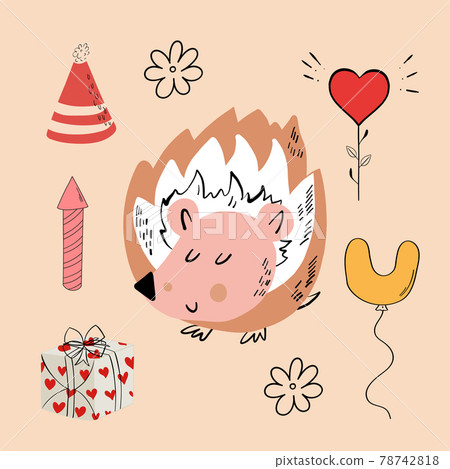 Vector illustration of an animal of different types among holiday items on an orange background Vector illustration of an animal of different types among holiday items on an orange background 78742818