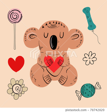 Vector illustration of an animal of different types among holiday items on an orange background Vector illustration of an animal of different types among holiday items on an orange background 78742820