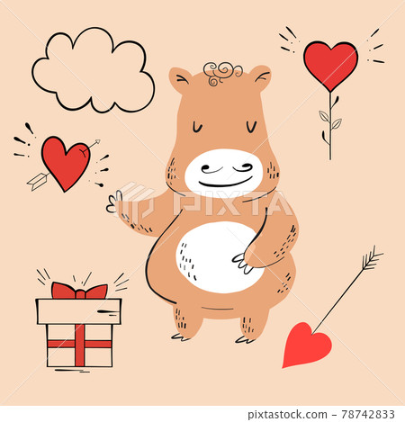 Vector illustration of an animal of different types among holiday items on an orange background Vector illustration of an animal of different types among holiday items on an orange background 78742833