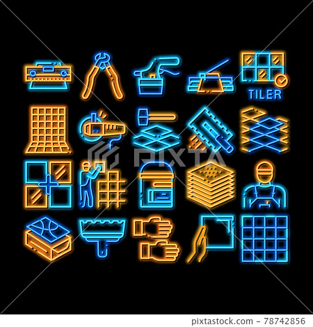 Tiler Work Equipment neon glow icon illustration Tiler Work Equipment neon glow icon illustration 78742856