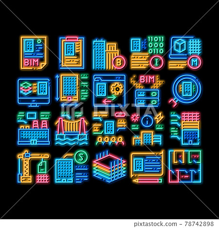 Bim Building Information Modeling neon glow icon illustration Bim Building Information Modeling neon glow icon illustration 78742898