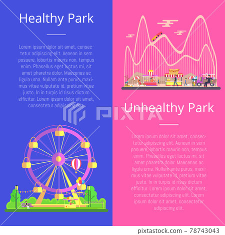 Healthy and Unhealthy Park Set Vector Illustration 78743043