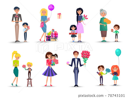 Characters with Bouquets and Gift Boxes Collection Characters with Bouquets and Gift Boxes Collection 78743101
