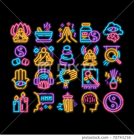 Meditation Practice neon glow icon illustration Meditation Practice neon glow icon illustration 78743256