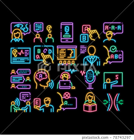 Speech Therapist Help neon glow icon illustration Speech Therapist Help neon glow icon illustration 78743297