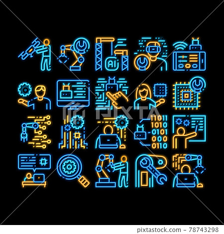 Robotics Master neon glow icon illustration Robotics Master neon glow icon illustration 78743298