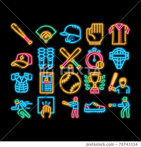 Baseball Game Tools neon glow icon illustration Baseball Game Tools neon glow icon illustration 78743334