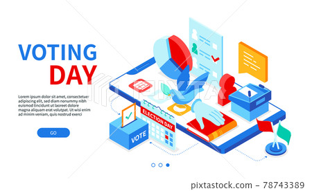Voting day - modern colorful isometric web banner Voting day - modern colorful isometric web banner 78743389