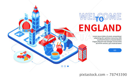 Welcome to England - colorful isometric web banner 78743390