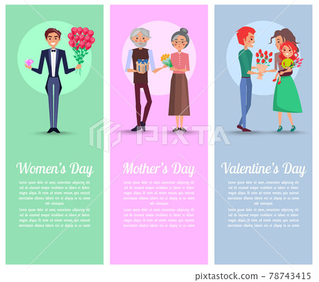 Men and Grandpa with Gifts and Bouquets for Women 78743415