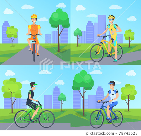 Cyclists with Smile Riding Vector Illustration 78743525