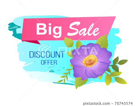 Big Sale Discount Label with Purple Flower Leaves Big Sale Discount Label with Purple Flower Leaves 78743574