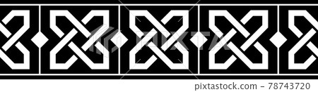 Black and white borderpattern in medieval celtic style with traditional braided knots.Seamless repeat ornament for frame border. Vector illustration. 78743720