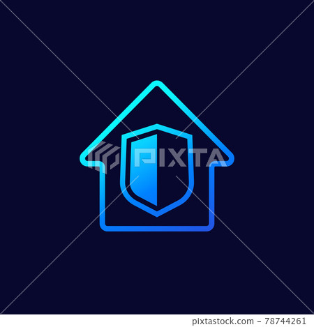 House and shield vector icon on dark House and shield vector icon on dark 78744261