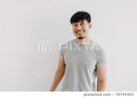 Happy shabby man no haircut and no shaving after stay at home. Happy shabby man no haircut and no shaving after stay at home. 78744363