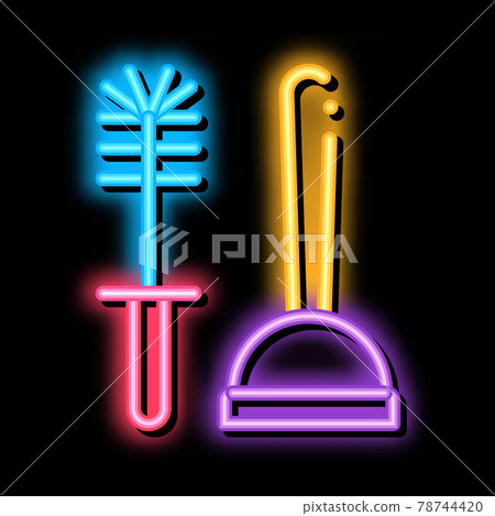 cup plunger and brush neon glow icon illustration cup plunger and brush neon glow icon illustration 78744420
