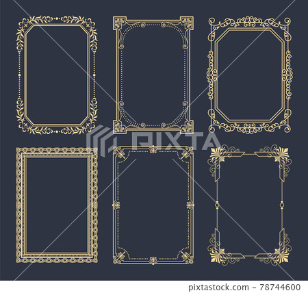 Collection Frames Golden Color Isolated on Black Collection Frames Golden Color Isolated on Black 78744600