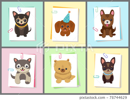 Puppies and Dogs Poster Set Vector Illustration Puppies and Dogs Poster Set Vector Illustration 78744629