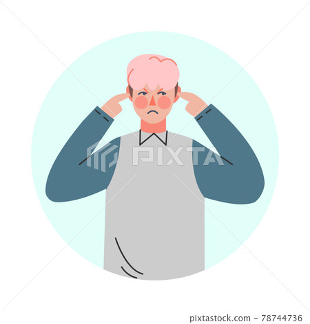 Young Man Making Negative Hand Gesture Closing His Ears in Circular Frame Vector Illustration 78744736