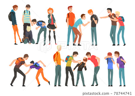 Group of Teenagers Bullying Sad Classmates Set, Mockery and Bullying at School Concept Cartoon Vector Illustration Group of Teenagers Bullying Sad Classmates Set, Mockery and Bullying at School Concept Cartoon Vector Illustration 78744741