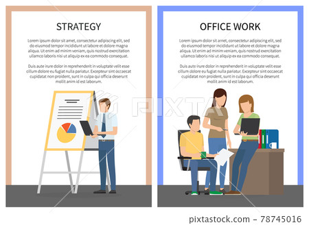 Strategy Office Work Set of Posters with Workers Strategy Office Work Set of Posters with Workers 78745016