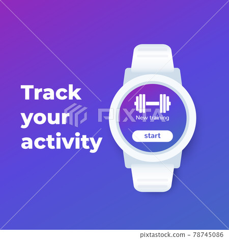 Smart watch with fitness app, ui design, vector 78745086