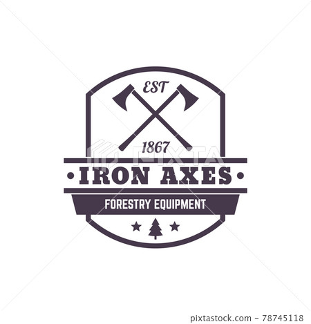 Forestry Equipment logo, vintage emblem with axes 78745118