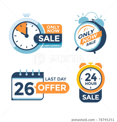 Last day offer modern label with alarm clock 78745251