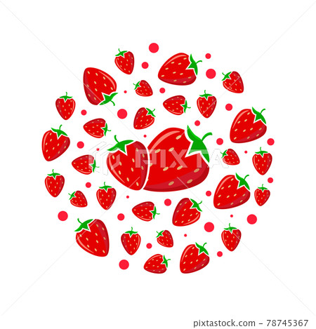 Circle pattern with red strawberry. Bright design for printing on plates. Circle pattern with red strawberry. Bright design for printing on plates. 78745367