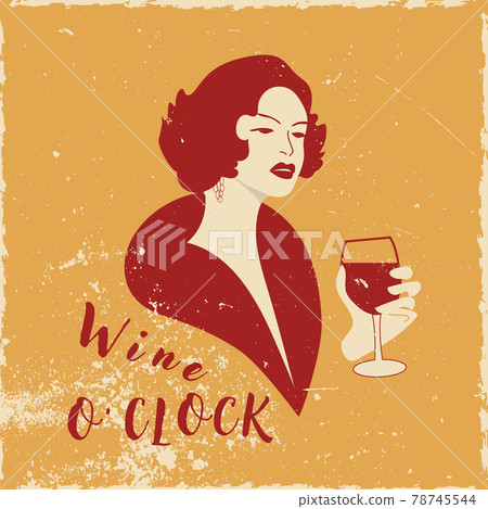 Retro woman with a glass of red wine Retro woman with a glass of red wine 78745544