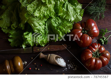 Salad ingredients top view Salad ingredients top view 78745567