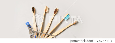 Set of ecology toothbrush on grey background. Different color. Diversity concept 78746405