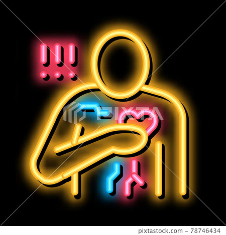 miocardial infarction, heart attack neon glow icon illustration miocardial infarction, heart attack neon glow icon illustration 78746434