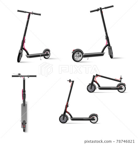 Black electric kick scooter on white background realistic vector illustration. 78746821