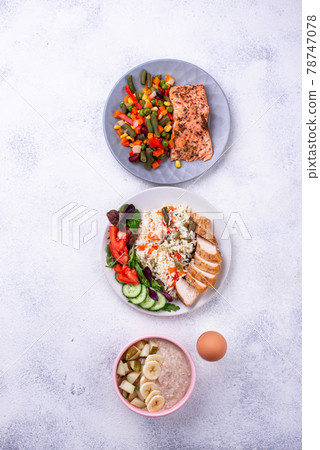 Breakfast, lunch and dinner. Day menu 78747078