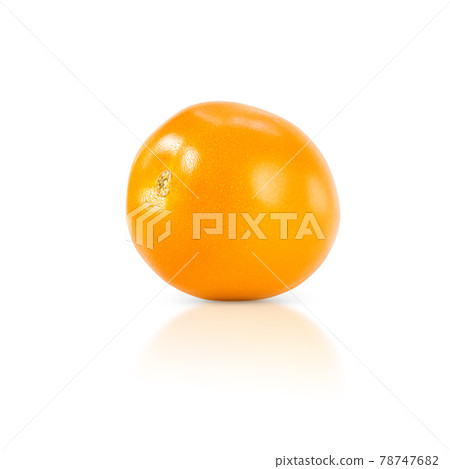 Yellow tomato isolated on white background with shadow and reflection. 78747682