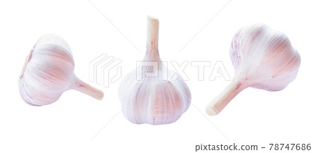 Set of garlic raw vegetable isolated on white background. 78747686