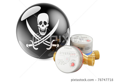 Water meters with pirate flag. 3D rendering Water meters with pirate flag. 3D rendering 78747718