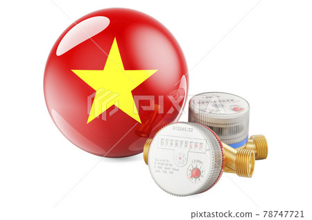 Water consumption in Vietnam. Water meters with Vietnamese flag. 3D rendering 78747721