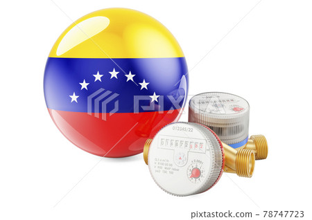 Water consumption in Venezuela. Water meters with Venezuelan flag. 3D rendering 78747723